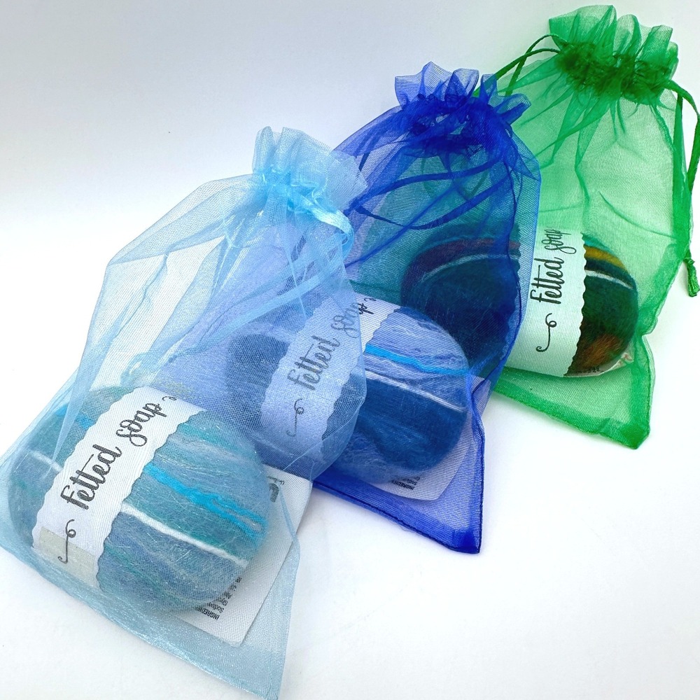 Felting Studio UK Felted Soap 3 Pack Merino Wool Dove Base Gift Bath Spa